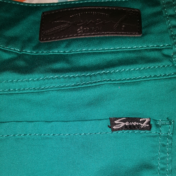 Seven7 Green Sateen Skinny Pants - Picture 7 of 7